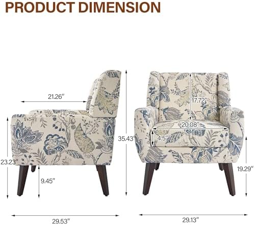 Accent Chairs Set of 2, Upholstered Armchair in Linen, Pattern Leaf - Image 2