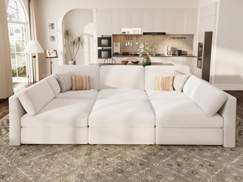 Oversized Modular Sectional Sleeper Sofa Bed Cloud Couches White by Kalafini