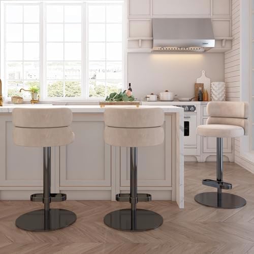Modern Velvet Bar Stool, Swivel Adjustable Height Kitchen Counter Stool - Image 6
