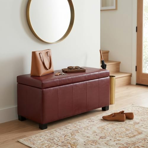 SIMPLIHOME Dover 36" Wide Vegan Leather Storage Ottoman in Radicchio Red - Image 2