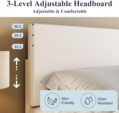 Allewie King Size Upholstered Bed Frame Adjustable Headboard - Image 4