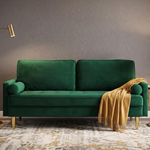 KEIKI 65" Velvet Futon Sofa Loveseat, Small Sleeper Cloud Couch Bed - Image 5