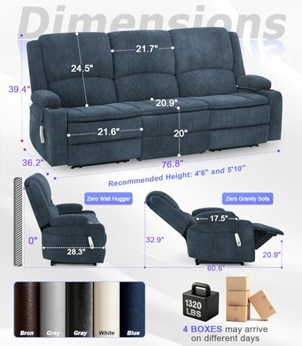Power 3 Setaer Recliner Sofa, Wall Hugger Loveseat Recliner - Image 2
