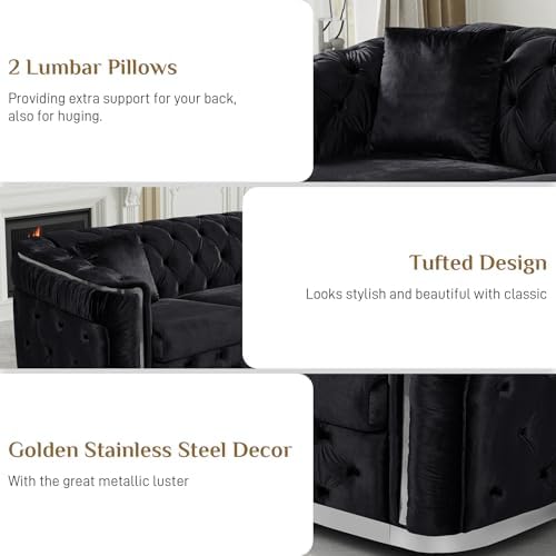 2-Piece 84.6" Velvet Sofa Set, Chesterfield Tufted - Image 3