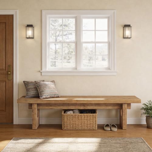 63" Solid Wood Bench, Extra Long Farmhouse Dining Bench - Image 6