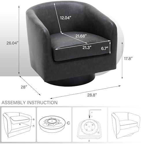 Pia Ricco Set of 4 Faux Leather 360° Swivel Barrel Accent Chair Black - Image 2