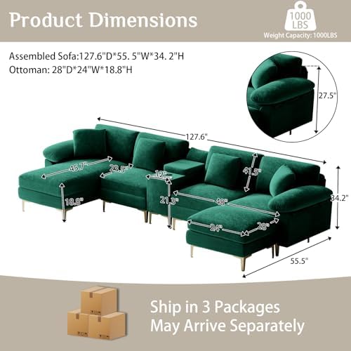 OUYESSIR 128" U-Shaped Sectional Couch - Image 2