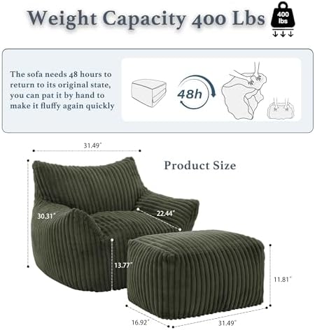 Gericco Oversized Bean Bag Chaise Lounge Chair - Image 2