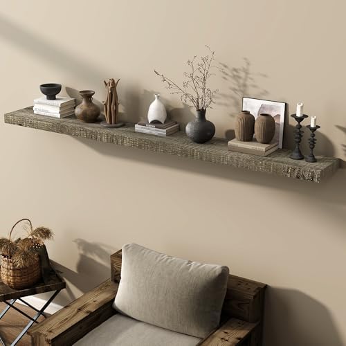 Acovy 72" Unfinished Solid Reclaimed Wood Floating Shelves, Rustic Heavy-Duty - Image 2