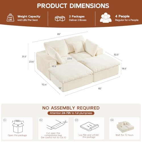 117.5"Oversized Boneless Sleeper Couch, Deep Seat Modular Sectional Sofa Bed - Image 2