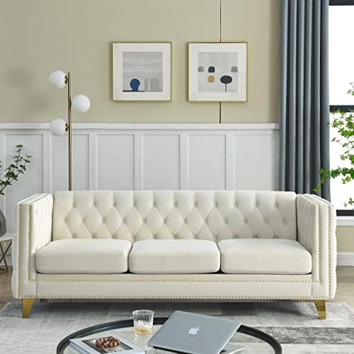mikibama 80.5" Velvet 3 Seater Sofa Couch - Image 3
