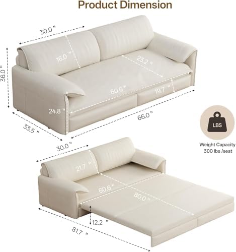 66" Futon Sofa Bed Queen Size, 3-in-1 Convertible Sleeper Sofa - Image 3