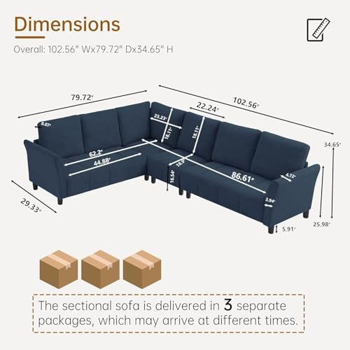 102" L Shaped Couch, 6 Seater Sectional Sofa - Image 2
