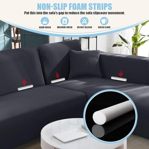 KinCam Sectional Couch Covers Stretch L Shape Sofa Covers, Dark Grey - Image 4
