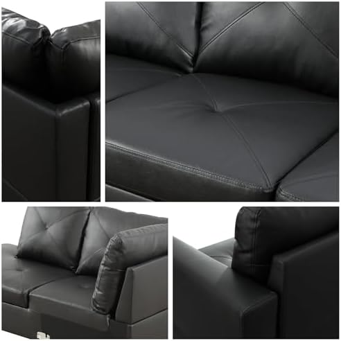 L-Shaped Sectional Sofa with Movable Chaise & Storage Ottoman, Leather 3-Piece - Image 5
