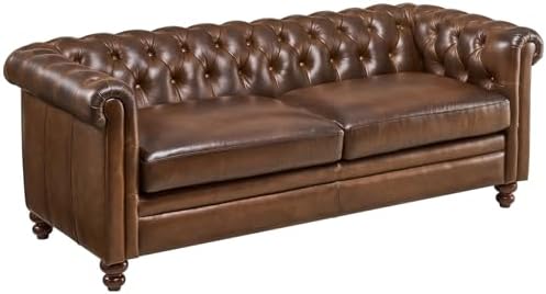 ONBRILL 80" Genuine Leather Sofa, Full-Grain Leather Chesterfield Sofa by ONBRILL