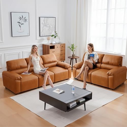 2-Piece PU Leather Sofa Set, Mid-Century Modern - Image 3