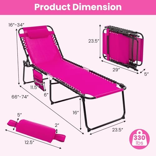 GYMAX Lounge Chairs for Outside, Extra High Folding Beach Tanning Lounger - Image 3