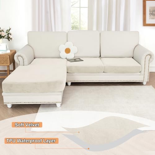 NAISI Waterproof Couch Cushion Covers Thick Velvet Fabric Washable Sofa - Image 2