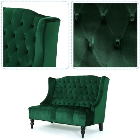 Modern Tufted Velvet Wingback Loveseat, Tufted Velvet 2 Seat Couch Sofas - Image 7