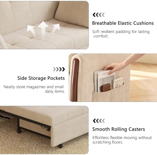64.56" Pull Out Sofa Bed with Storage, Convertible Sleeper Sofa White - Image 7