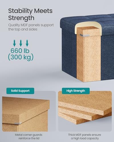 SONGMICS 43.3 Inches Folding Storage Ottoman Bench, Load 660 lb - Image 4