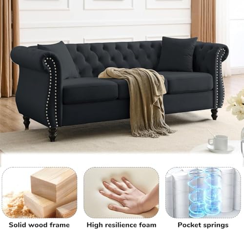 80" 2 Piece 3-Seater Velvet Chesterfield Sofa - Image 6