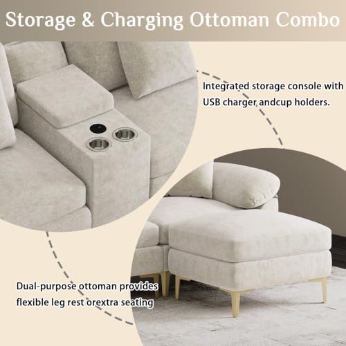 OUYESSIR 128" U-Shaped Shimmer Chenille Sectional Couch - Image 7