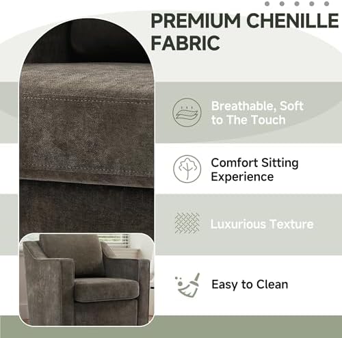 Swivel Accent Chair, Chenille Upholstered Armchair - Image 6