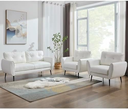 61'' Small Leather Loveseat and Chairs, 3 Piece Living Room Sets - Image 6