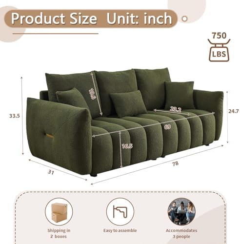 Antetek 78" Modern Sofa Couch, Comfy Deep Seat Teddy Fabric Cloud Sofa - Image 2