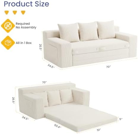 69" Boneless Sofa Bed, Boneless Couch - Image 2