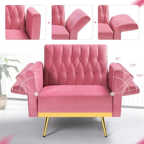 Velvet Accent Chair w/Ottoman & Adjustable Backrest - Image 6