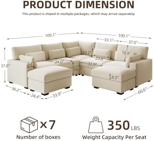 WorthFurni 109.1'' Modular Sectional Sofa, L Shaped Oversized Extra Deep Couches - Image 2