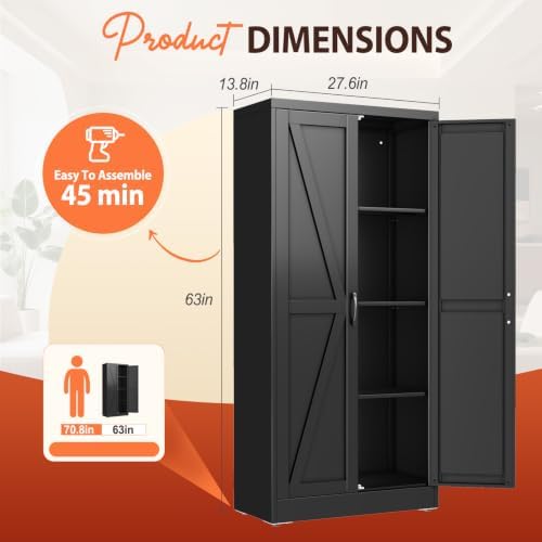 PAOFIN 63" Black Metal Storage Pantry Cabinet - Image 2