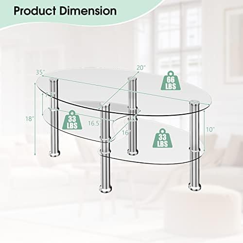 COSTWAY Glass Coffee Table, 3-Tier Sofa Side Table - Image 2