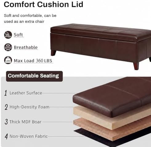 Brown Ottoman with Storage 51" Faux Leather Storage Ottoman - Image 7
