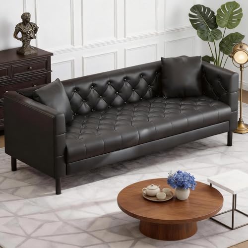 GarveeTech Modern Leather Sofa 81", Chesterfield Style 3 Seater Couch - Image 5