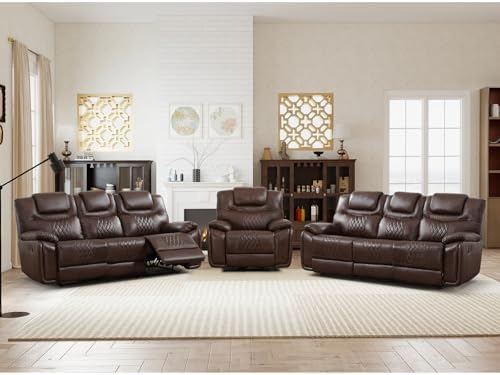 ANJ 3-Piece Manual Reclining Sofa Set, Premium Genuine Leather Reclining Sofas by ANJ