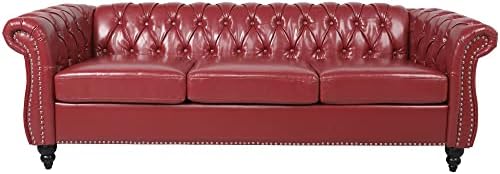 ORRD Chesterfield Sofa Leather, Modern PU Tufted Couch 3 Seater - Image 6