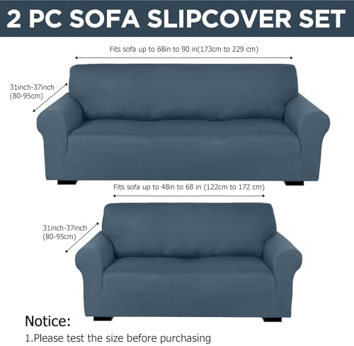 Peryiter 2 Pcs Couch and Loveseat Sofa Covers, Milk Silk - Image 2