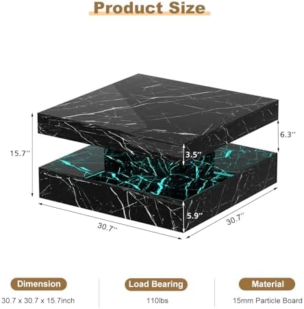 HedoAjim Black Marble LED Coffee Table - Image 2
