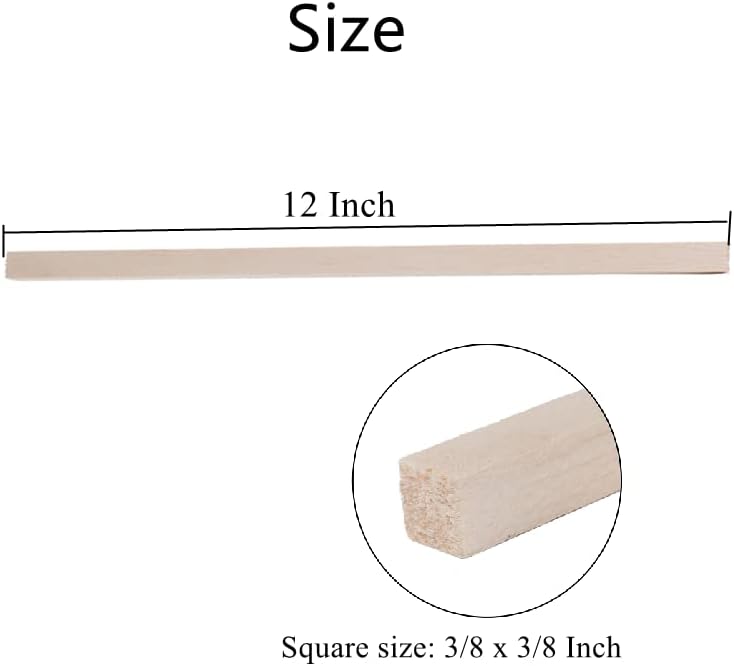 30 Pack Square Wood Dowel Rods 3/8x3/8x12 Inch Balsa Wood Sticks Natural Wood Color Unfinished Wood for Cricut Maker Make Models of House Airplane Ship Boat DIY Wooden(10x10x305mm)