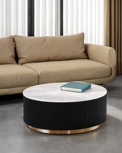 Round Coffee Table, 35 Inch Modern Contemporary Drum Cocktail Table by SCANORDIC
