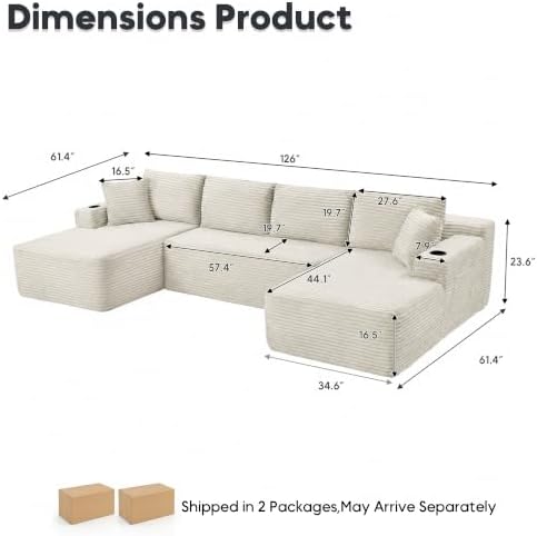 125" Modular Sectional Sofa Couch, U-Shaped Boneless Couch - Image 2