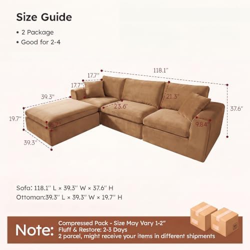 119" Modular Sectional Cloud Sofa, No Assembly High Back Boneless - Image 2
