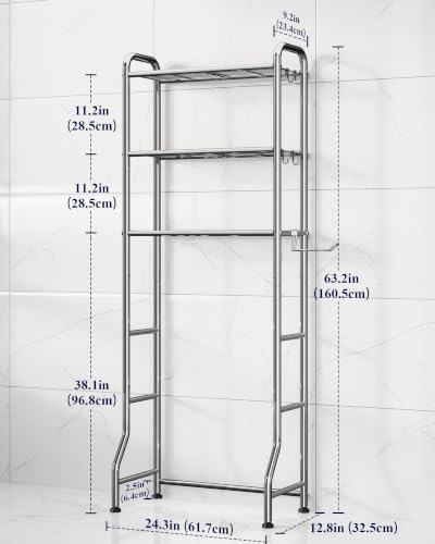 Kitsure Over Toilet Storage Rack, 63.2" H Space-Saving, Holder & Hooks - Image 2