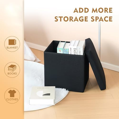 B FSOBEIIALEO Storage Ottoman Cube, 11.8" Linen Small Ottoman - Image 5