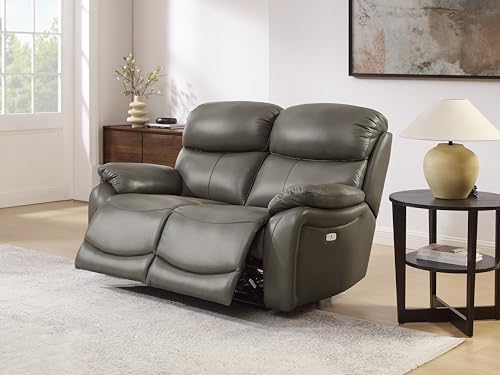 THSUPER Grey Top Grain Leather Power Recliner Sofa Loveseat - Image 6