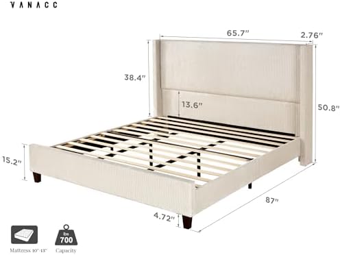 VanAcc Queen Size Corduroy Upholstered Bed Frame - Image 2